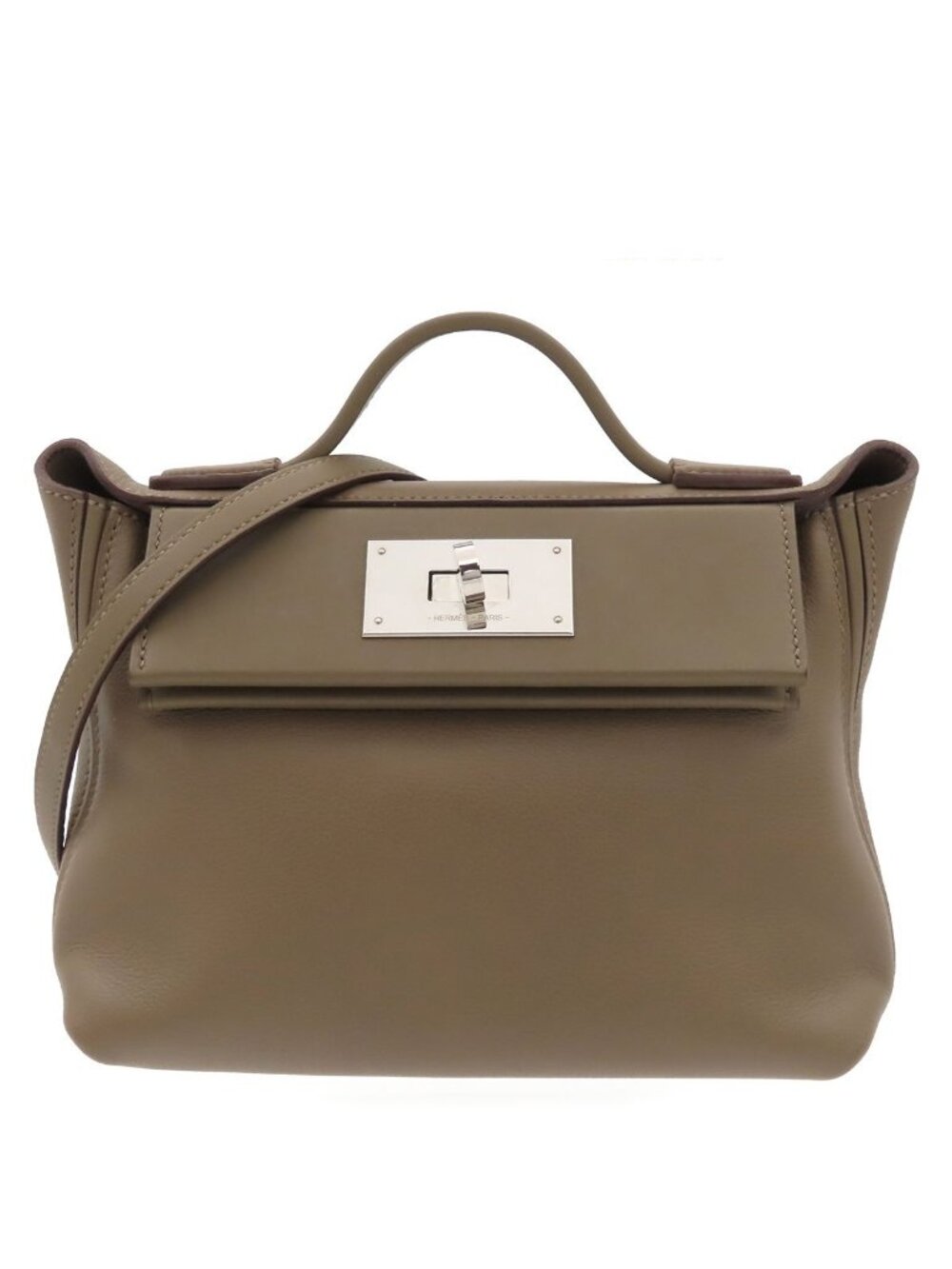 Hermes Sac Vanquatre Mini Etoupe Silver Evercolor Swift 2-Way Shoulder Bag
